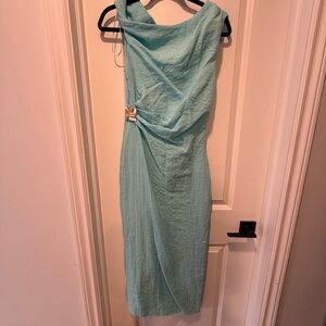 Zara Seafoam Sleeveless Draped Midi Dress